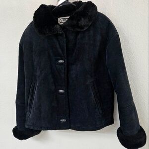 Otello Pelle Women’s Biker Style Black Leather Jacket With Faux Fur Lining/Cuffs